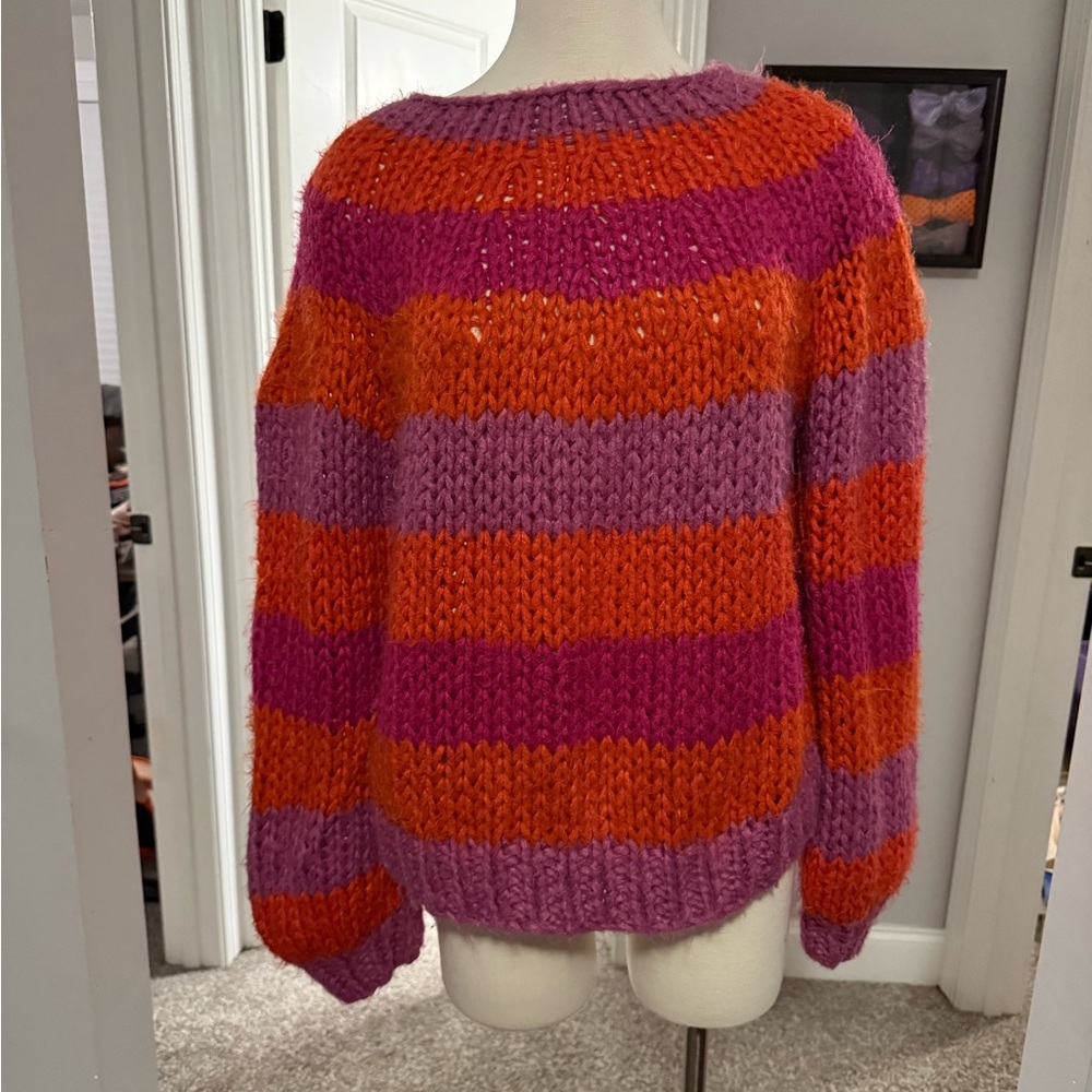 FRNCH Vibrant Striped Sweater in Pink and Orange